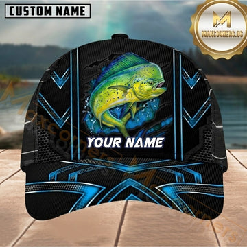 Maxcorners Fishing Neon Blue Geometric Black Mesh Customized Name 3D Cap