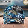 Maxcorners Fishing  Blue Camouflage Fishing Boat Multi Options Personalized Name 3D Classic Cap (11 Fish Species)