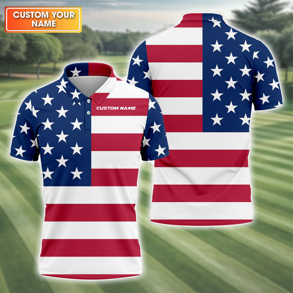 Maxcorners Custom Flag Golf Shirt, Golfing Apparel, Patriotic Golf Shirts, Mens Golf Gift