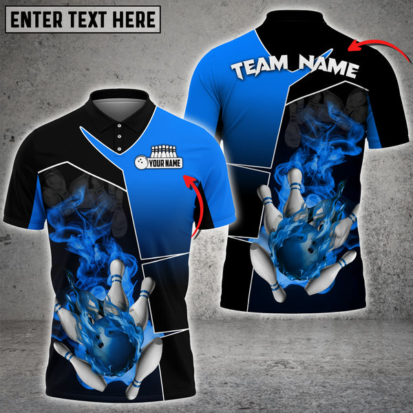 Maxcorners Smoky Fire Bowling And Pins Customized Name 3D Shirt
