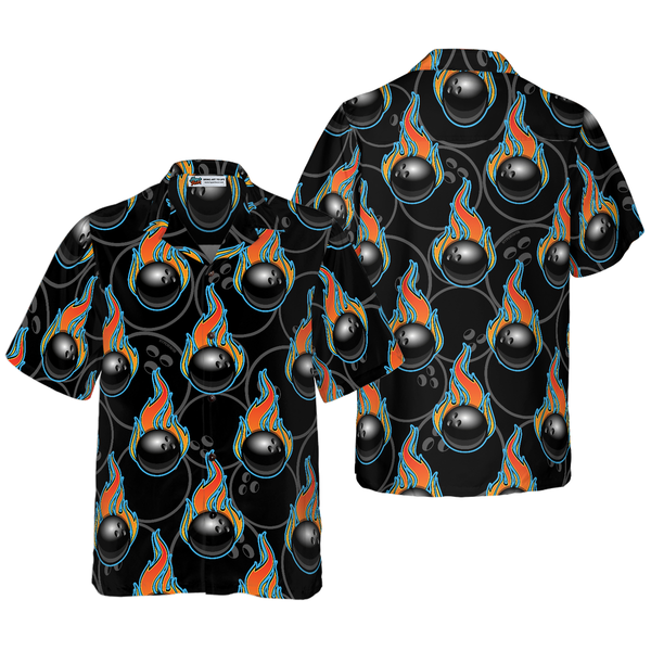 Maxcorners Bowling In Fire Seamless Pattern Hawaiian Shirt