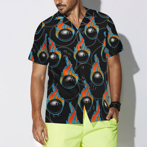 Maxcorners Bowling In Fire Seamless Pattern Hawaiian Shirt