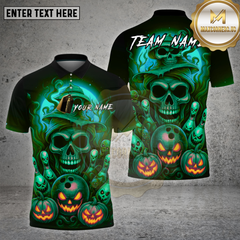 Maxcorners Halloween Skull Bowling Shirt Neon Pumpkin Ghost Pins Personalized Name, Team Name 3D Shirt (4 Colors)
