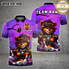 Maxcorners Halloween Bear Bowling Shirt Pumpkin Ball Spooky Glow Haunted Bowling Pins Personalized Team Name Jersey (4 Colors)