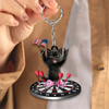 Maxcorners Patriotic Rocker Black Cat Dartboard 3D Keychain