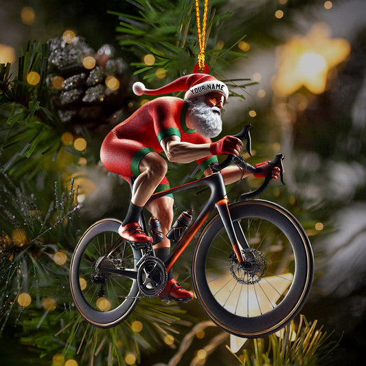 Maxcorners Santa Bicycle Racing Home Decor Christmas Ornament, Personalized Ornament 2D Flat LM2211
