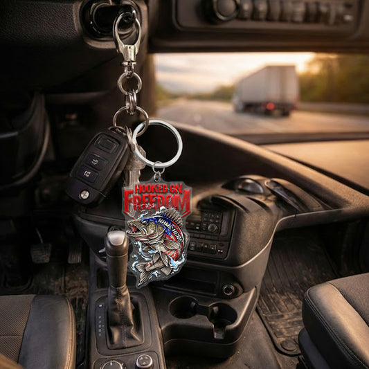 Maxcorners Crappie Fishing Keychain Hooked On Freedom American Flag Fish Design Personalized Name 2D Keychain
