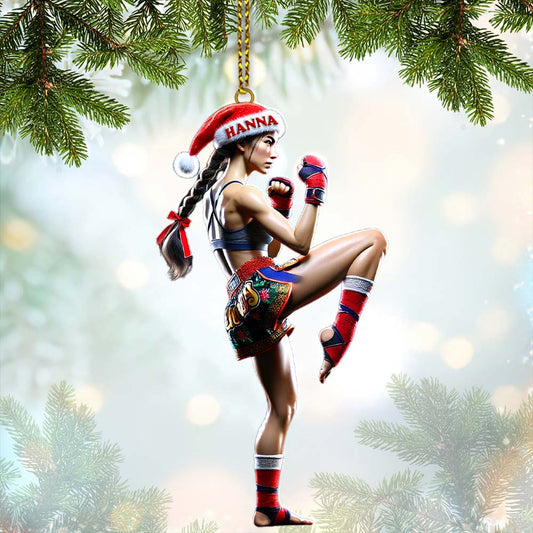 Maxcorners Custom Name Muay Thai Woman Ornament, Muay Thai Christmas Gift 2D Flat LM2111