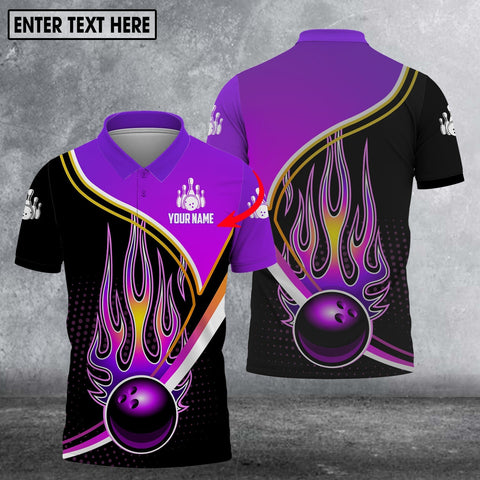 MaxCorners Bowling And Pins Ball Fire Customized Name 3D Polo Shirt For Men