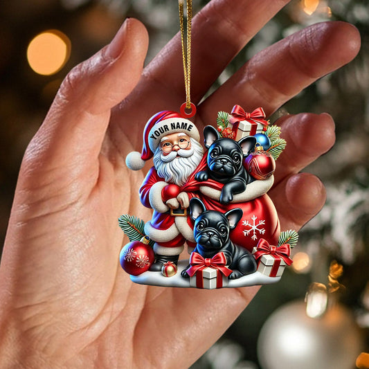 Maxcorners Santa And French Bulldog Home Decor Christmas Ornament, Personalized Ornament 2D Flat LM2211