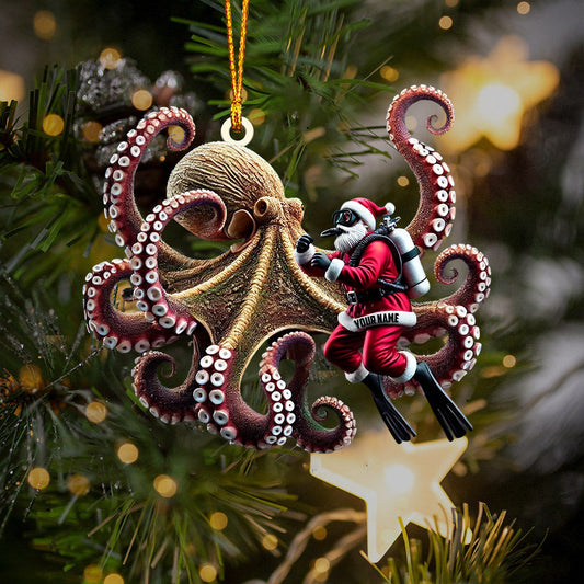Maxcorners Octopus And Santa Home Decor Christmas Ornament, Personalized Ornament 2D Flat LM2211