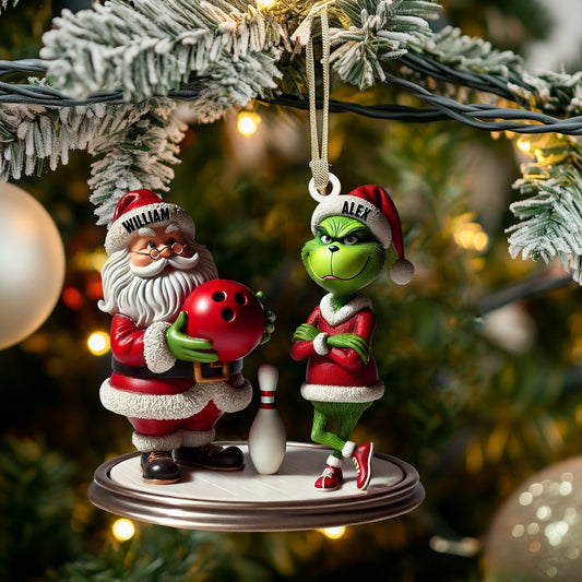 Maxcorners Bowling Santa And ELF Home Decor Christmas Ornament, Personalized Ornament 2D Flat LM2211