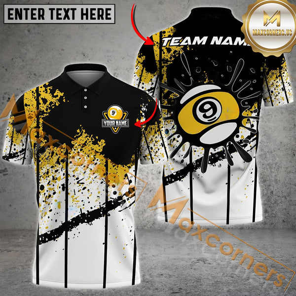 Maxcorners Ball 9 Ink Art Billiard Jersey Customized Name, Team Name 3D Polo Shirt