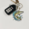 Maxcorners Pike Fishing Colorful Neon Water Splash Art Personalized Name Keychain