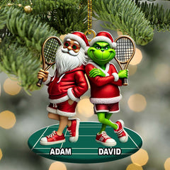 Maxcorners Santa And ELF Christmas Ornament, Personalized Ornament, Tennis Christmas Gift 2D Flat LM2211