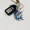 Maxcorners Marlin Fishing Colorful Neon Water Splash Art Personalized Name Keychain