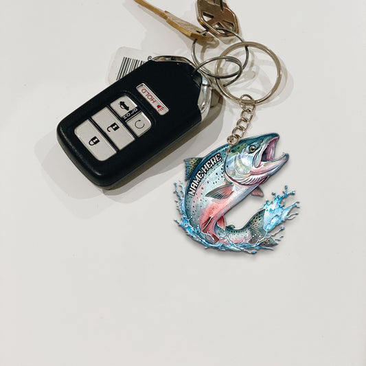 Maxcorners Salmon Fishing Keychain Fish Water Splash Art Personalized Name 2D Keychain