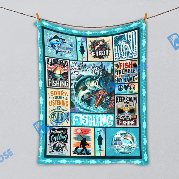 Maxcorners Let's Go Fishing Cyan Fishing Blanket