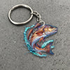 Maxcorners Red Fish Fishing Colorful Neon Water Splash Art Personalized Name Keychain