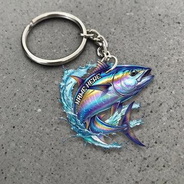 Maxcorners Tuna Fishing Colorful Neon Water Splash Art Personalized Name Keychain