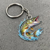 Maxcorners Pike Fishing Keychain Fish Water Splash Art Personalized Name 2D Keychain