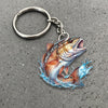 Maxcorners Red Fish Fishing Keychain Fish Water Splash Art Personalized Name 2D Keychain