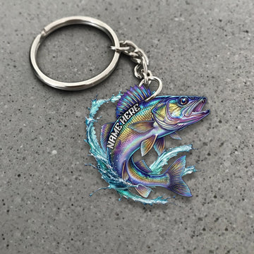 Maxcorners Walleye Fishing Colorful Neon Water Splash Art Personalized Name Keychain