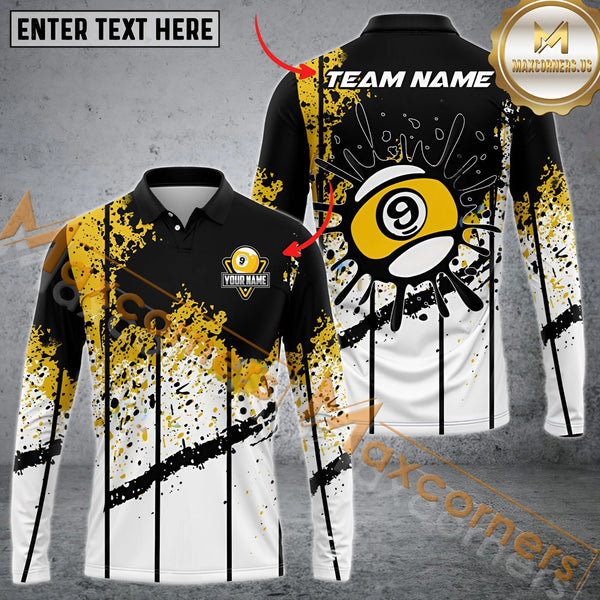 Maxcorners Ball 9 Ink Art Billiard Jersey Customized Name, Team Name 3D Polo Shirt