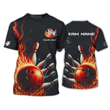 MaxCorners Bowling And Pins Red Fire Customized Name, Team Name 3D Darts Polo Shirt For Men