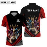 MaxCorners Bowling And Pins Thunder Lightning Pattern Customized Name, Team Name 3D Polo Shirt For Men