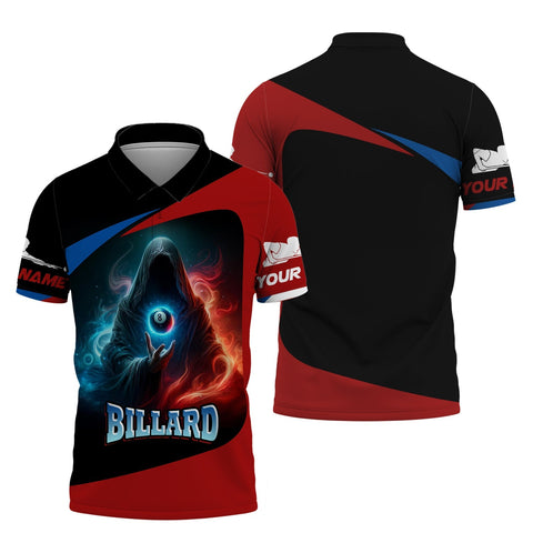 MaxCorners Billiard Skull Water And Fire Customized Name 3D Polo Shirt For Men