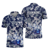 MaxCorners Bowling And Pins Navy Camo Pattern  Customized Name, Team Name 3D Polo Shirt For Men