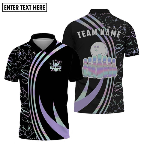MaxCorners Bowling And Pins Neon Camo Team League Customized Name And Team Name 3D Polo Shirt For Men