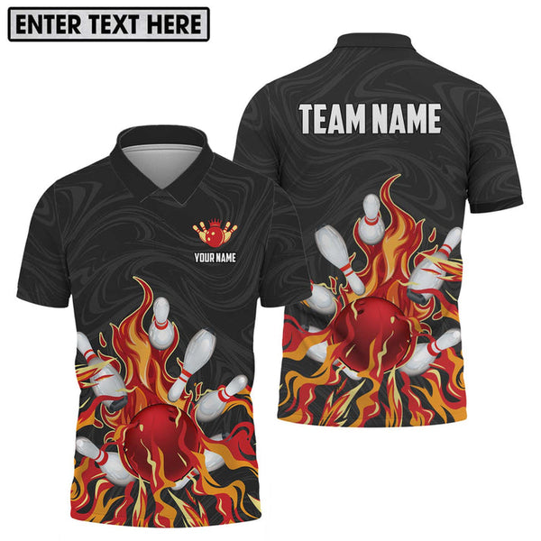 MaxCorners Bowling And Pins Fire Customized Name, Team Name 3D Darts Polo Shirt For Men