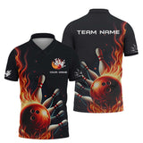 MaxCorners Bowling And Pins Red Fire Customized Name, Team Name 3D Darts Polo Shirt For Men