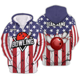 Maxcorners Bowling & Pins USA Flag Customized Name And Team Name 3D Polo Shirt