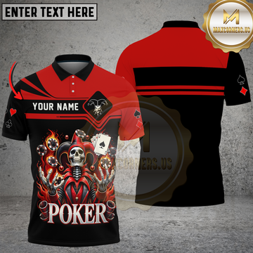 Maxcorners Custom Poker T-Shirt - Fiery Joker Skull, Playing Cards & Poker Chips, Gift For Poker Players LM1009