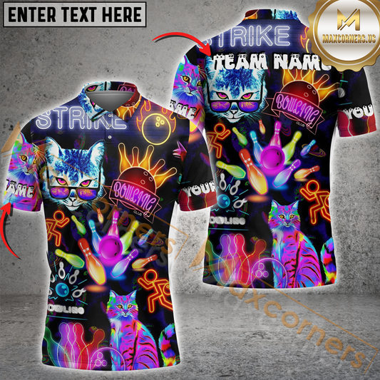 Maxcorners Bowling Psychedelic Cat Strike Personalized Name 3D Unisex Shirt