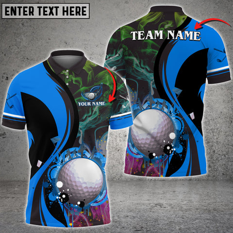 Max Corner Smoke Pattern Yellow Colorful Golf Ball Water Flow Customized 3D Polo shirt