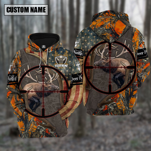 Maxcorners Custom Name Hunting Elk Orange Camo Shirt 3D All Over Printed Clothes