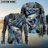 Maxcorners Tuna Fishing Dark Skin Personalized Name, Team Name 3D Long Sleeve Shirt