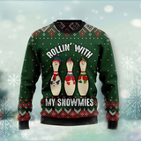 Maxcorners Bowling Rolling With My Snowmies Ugly Christmas 3D Sweater