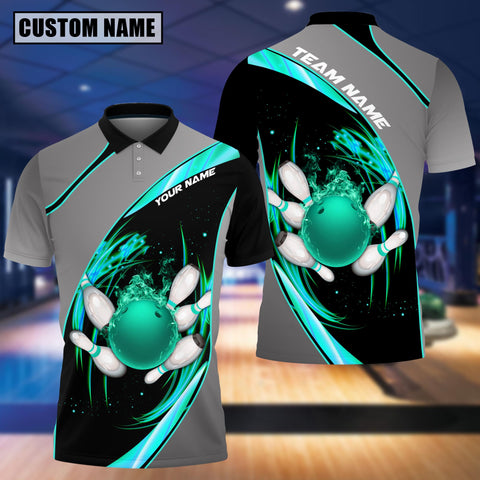 Maxcorners Flame Bowling And Pins Tornado Pattern Premium Customized Name 3D Shirt