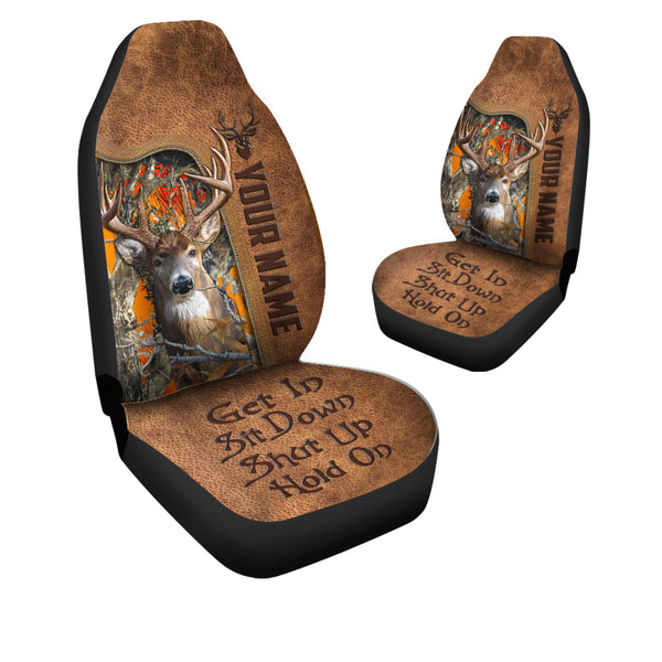 Maxcorners Personalized Name Deer Hunting Leather Pattern Car Seat Covers