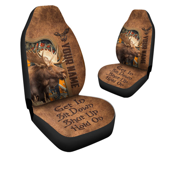 Maxcorners Personalized Name Moose Hunting Leather Pattern Car Seat Covers