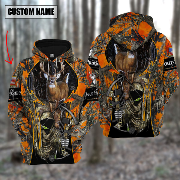 Maxcorners Custom Name Personalized Deer Hunting Orange Camo Shirt 3D All Over Printed Clothes