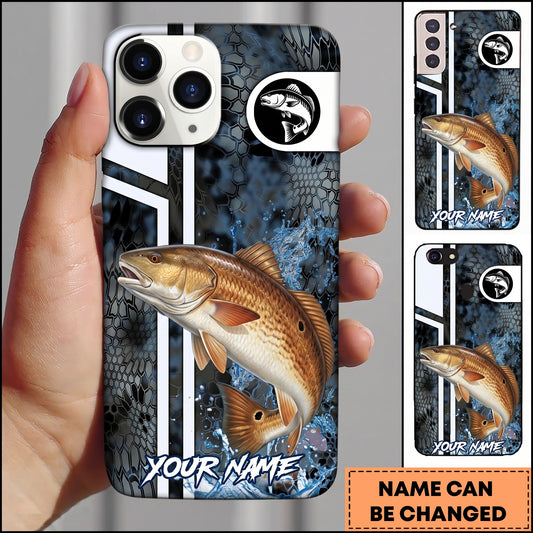 Maxcorners Redfish Fishing Blue Splash Honeycomb Pattern Personalized Name 3D Phone Case