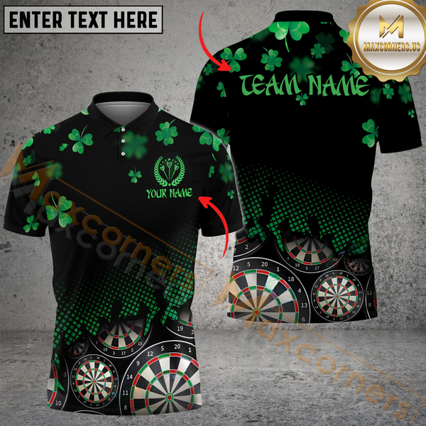 Maxcorners Green Luckiest Shamrock Darts Jersey Personalized Name, Team Name 3D UnisexShirt