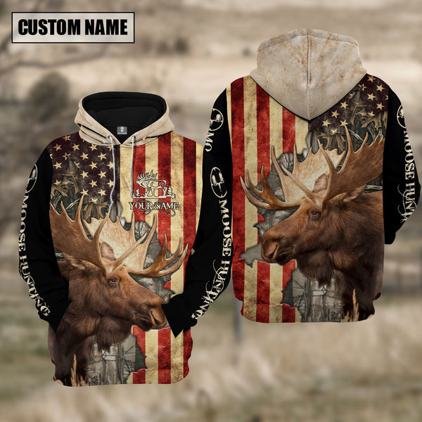 Maxcorners Custom Name Moose Hunting America Shirt 3D All Over Printed Clothes