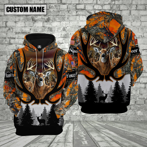 Maxcorners Custom Name Deer Hunting Shirt 3D All Over Printed Clothes Orange